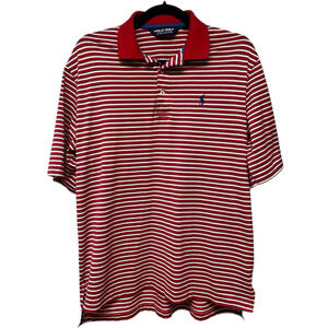 Ralph Lauren Polo Golf Red Striped Polo Shirt Blue Pony Pima Cotton Medium Y2K